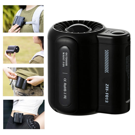 Outdoor Portable Fan 4500Mah Rechargeable Waist Fan with Clip 3 Speeds Strong Airflow Wearable Personal Fan for Works,Travel, Hiking,Camping (Black)